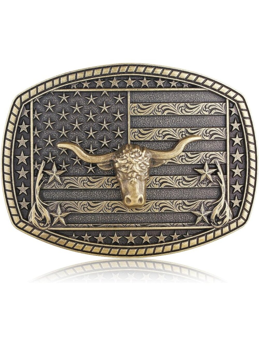 Women 3# Flag-bull Western Cowboy Cowgirl Long Horn Bull Belt Buckle